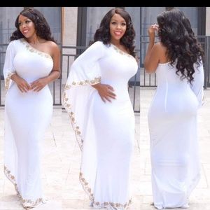 White One Shoulder Kaftan